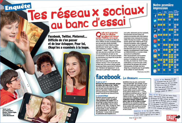 Téléchargez les deux premières pages de l'enquête sur les réseaux sociaux publiée dans le numéro 996 d’Okapi du 15 février