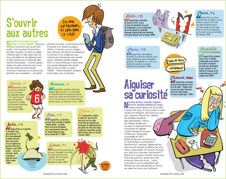 Extrait de “Réussissez votre rentrée - Assurer le jour J” - Texte : Fleur de la Haye - Illustrations : Jérôme Sié. Phosphore, le guide du lycée. Hors-série en kiosque le 21 août.