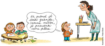 “Tu fais quoi à ton travail ? - Vie professionnelle, métier… Comment en parler à son enfant ?” Texte : Anne Bideault - Illustrations : Peter Elliott - Supplément pour les parents du n° 596 de Pomme d’Api, octobre 2015