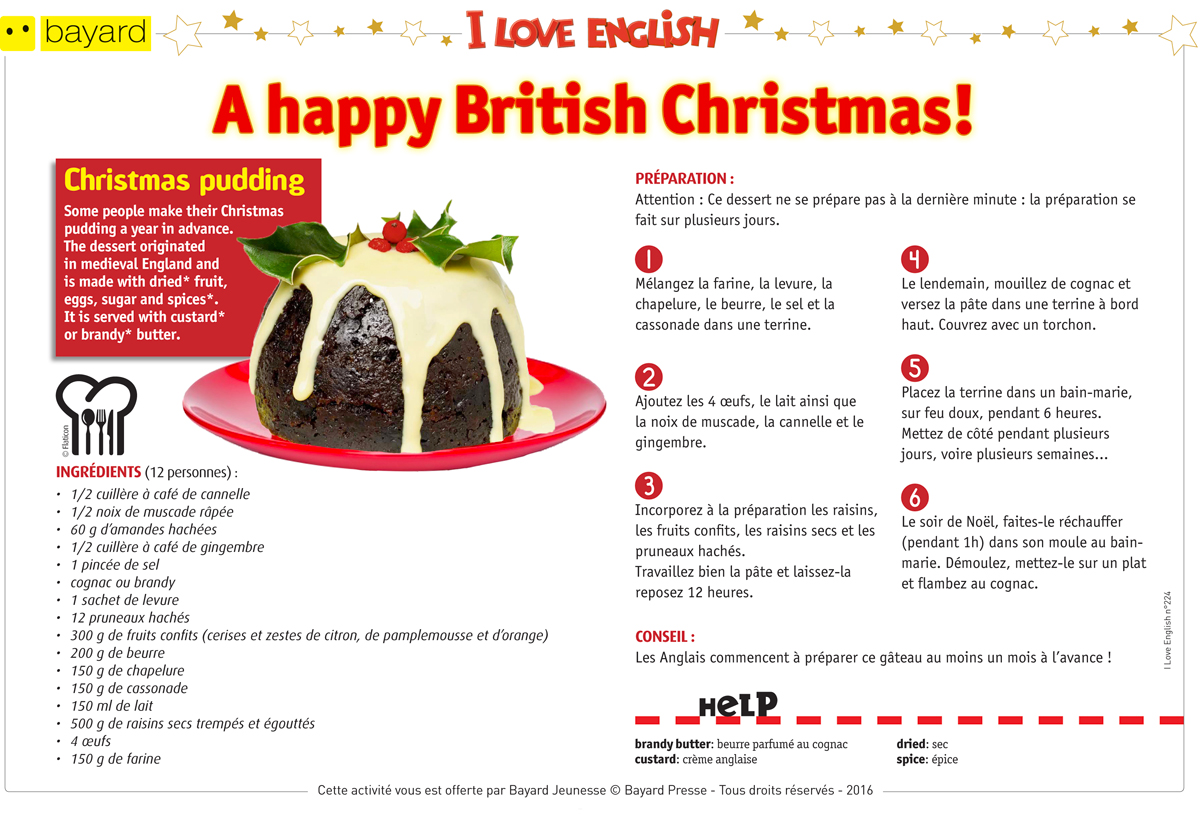 Téléchargez la recette du Christmas pudding - I Love English n°224 . Text by Lesley Ormal-Grenon