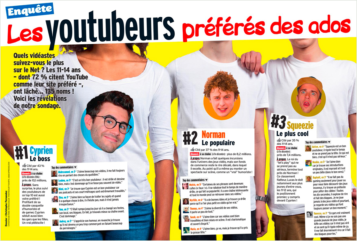 Téléchargez l'enquête “Les youtubeurs préférés des ados” publiée dans le magazine Okapi du 1er février.