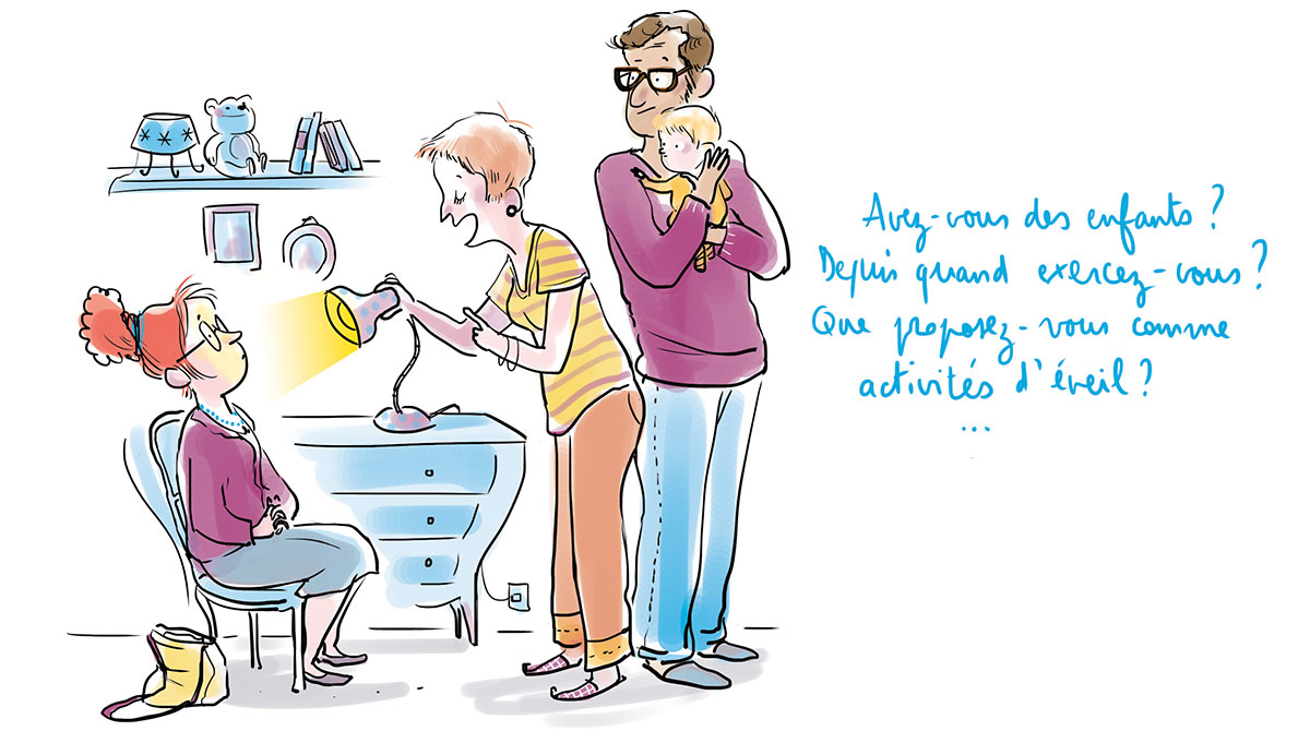 “Avec la nounou, parlez tout doux”, supplément pour les parents du magazine Popi de septembre 2017. Texte : Aziliz Claquin, illustration : Zelda Zonk.