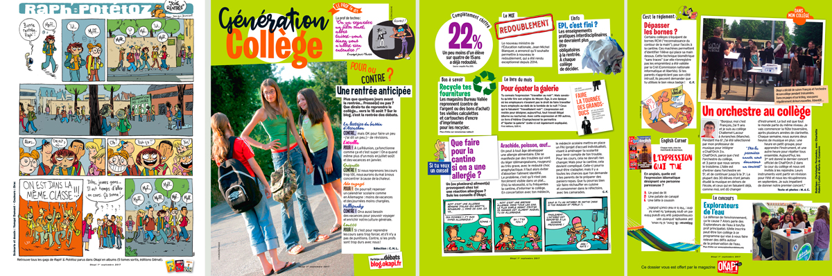 Téléchargez la rubrique “Génération collège” du magazine Okapi du 1er septembre