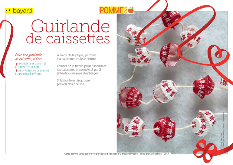 Téléchargez le tuto pour réaliser la guirlande de caissettes. Extrait de Pomme d’Api n°562. Conception, réalisation et photos : Ciloubidouille.