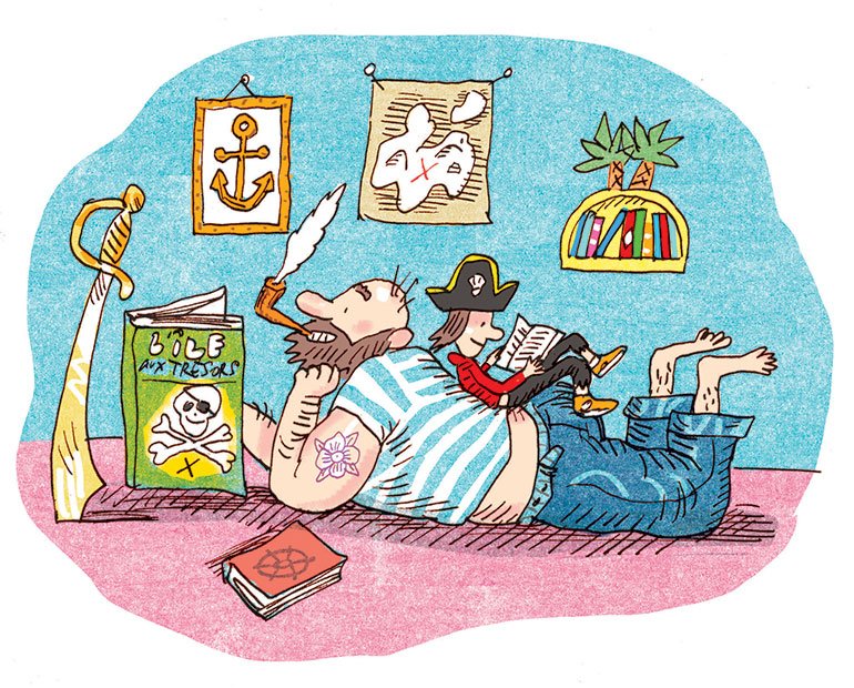 “On lit un livre ?”, supplément pour les parents du magazine Popi n°387, novembre 2018. Texte : Aziliz Claquin. Illustration : Frédéric Rébéna.