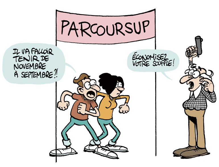 “Je veux comprendre Parcoursup - 24 questions-réponses pour être sûr(e) de vos choix”, hors-série Phosphore “Études Sup, le guide 2019”. Texte : Guillaume Ouattara. Illustrations : Fabrice Erre.