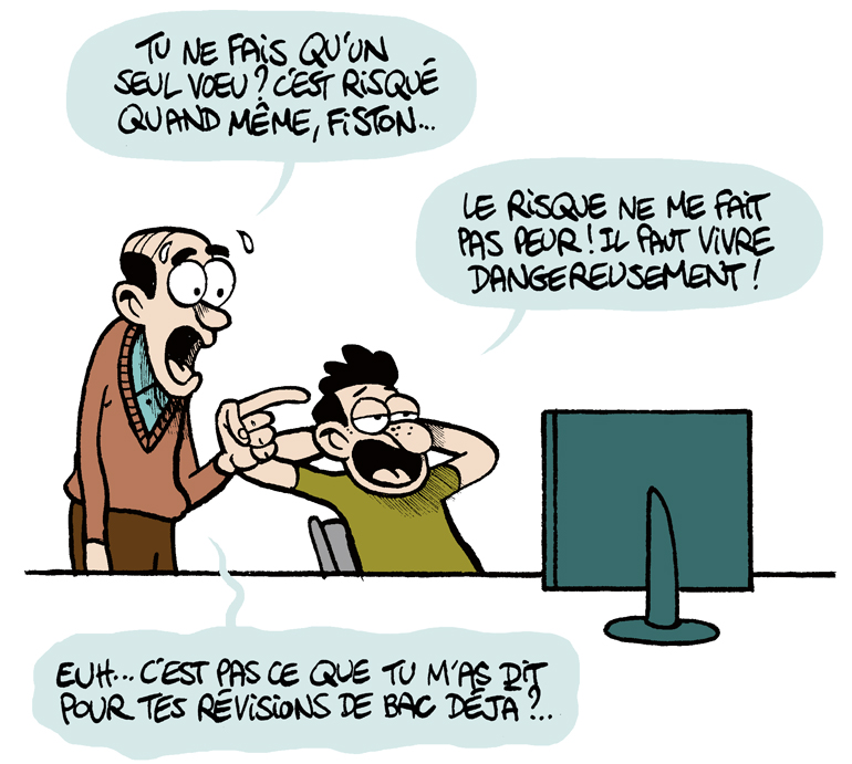 “Je veux comprendre Parcoursup - 24 questions-réponses pour être sûr(e) de vos choix”, hors-série Phosphore “Études Sup, le guide 2019”. Texte : Guillaume Ouattara. Illustrations : Fabrice Erre.