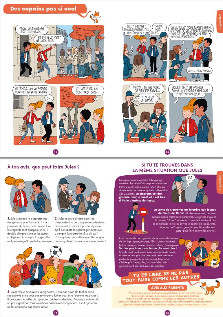 Livret réalisé par les Opérations Spéciales de Bayard Média Développement pour la MILDECA - Mission interministérielle de lutte contre les drogues et les conduites addictives, en partenariat avec Images Doc et J'aime lire Max. Textes : Pauline Payen. Illustrations : Alexandre Franc.