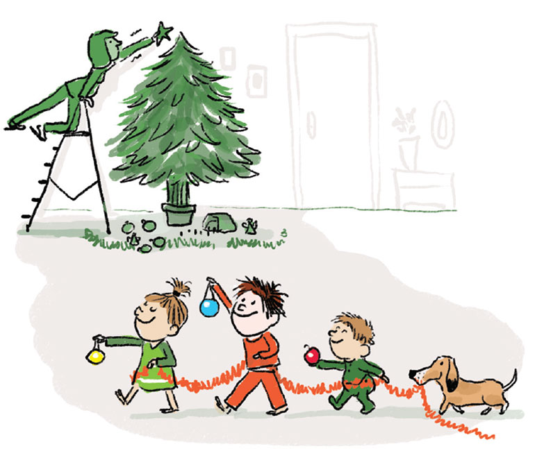 “Ses premiers Noëls : petits arrangements en famille”, supplément pour les parents du magazine Popi n°400, décembre 2019. Texte : Anne Bideault. Illustration : Zelda Zonk.