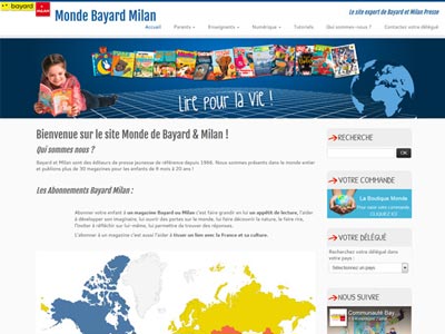 un écran du site monde Bayard et Milan Export