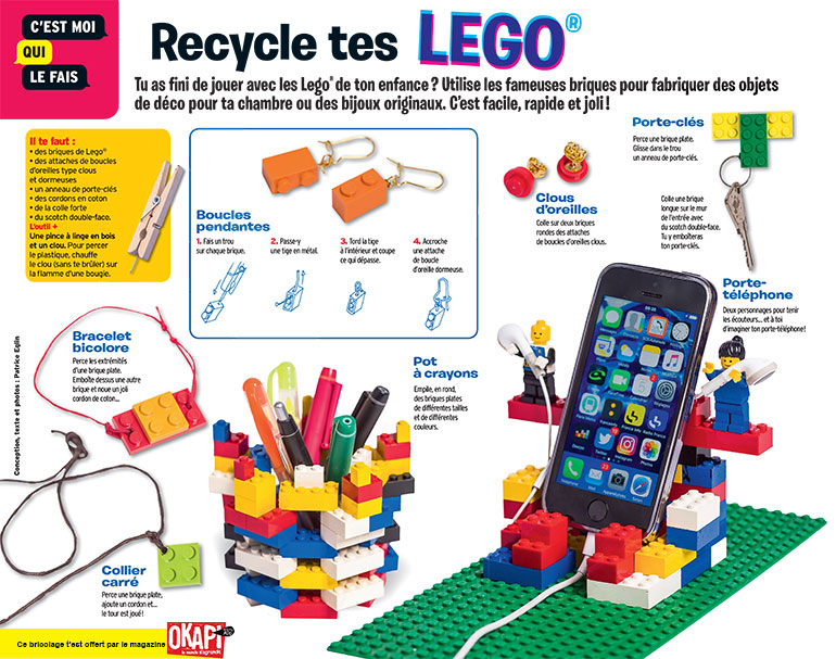 Bricolage “Recycle tes Lego”, extrait du magazine Okapi n°1054.