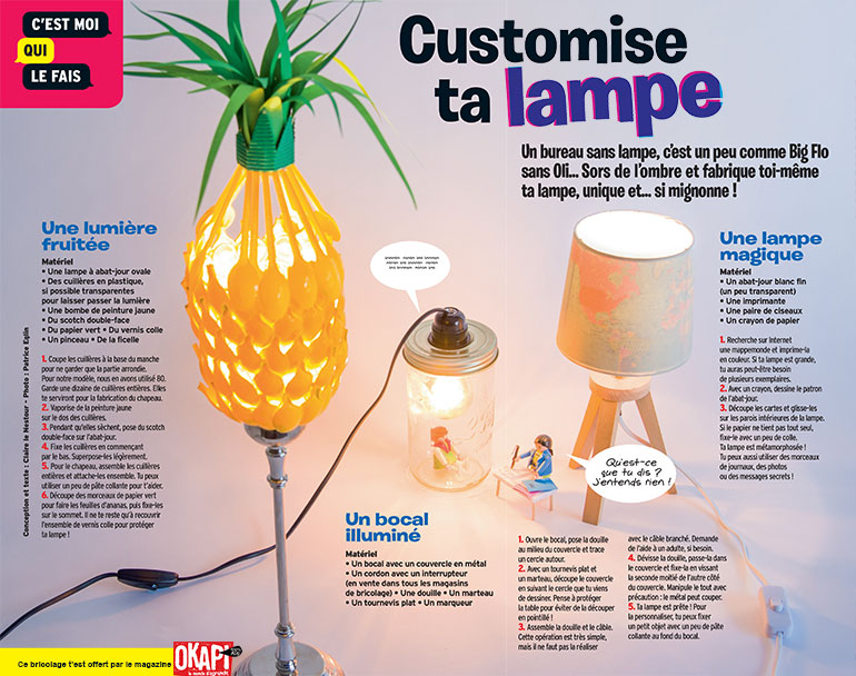 Bricolage “Customise ta lampe”, extrait du magazine Okapi n°1073.