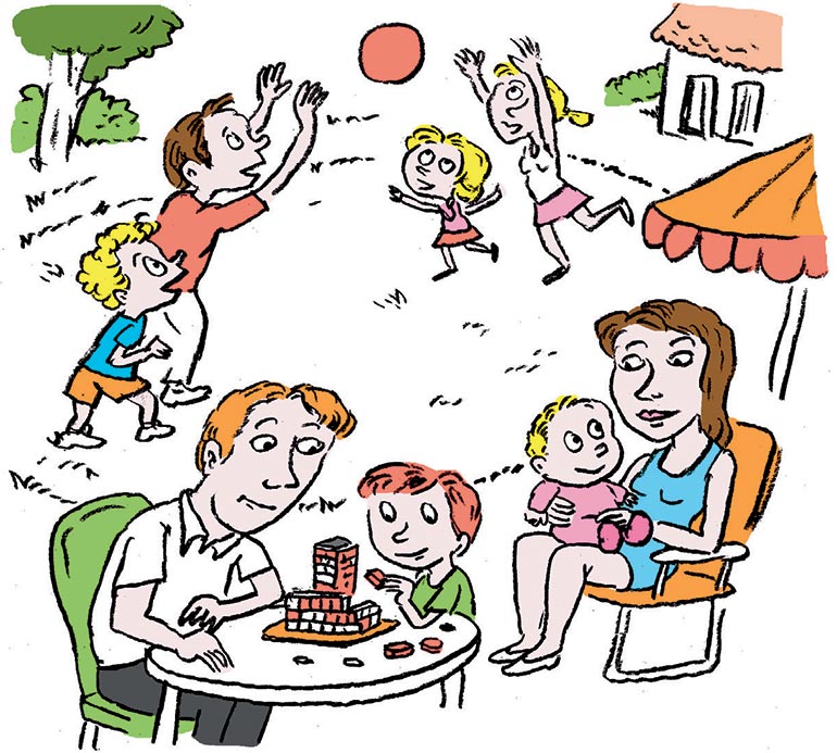 “Vacances en tribu : les sujets qui fâchent !”, supplément pour les parents du magazine Pomme d’Api n°654, août 2020. Illustrations : Muzo.