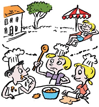 “Vacances en tribu : les sujets qui fâchent !”, supplément pour les parents du magazine Pomme d’Api n°654, août 2020. Illustrations : Muzo.