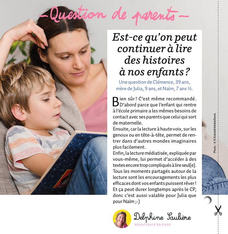 “Question de parents : Est-ce qu'on peut continuer à lire des histoires à nos enfants ?”, Mes premiers J'aime lire, n°218, octobre 2020 © S.Kobold/AdobeStock.