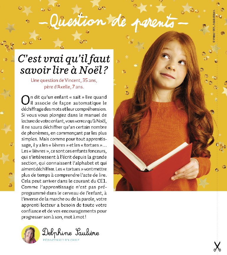 Rubrique “Question de parents” : “C’est vrai qu’il faut savoir lire à Noël ?”