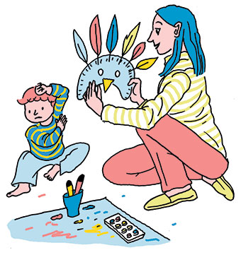 “Comment faire oublier le masque ?”, supplément pour les parents du magazine Popi n°414, février 2021. Texte : Anne Bideault. Illustrations : Sandrine Martin.