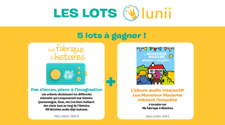 Les lots du jeu concours Lunii - Le journal de Monsieur Madame