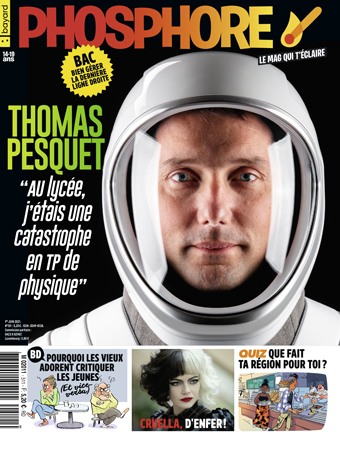 Couverture du magazine Phosphore n°511, 1er juin 2021. Thomas Pesquet - Vieux critiquent jeunes