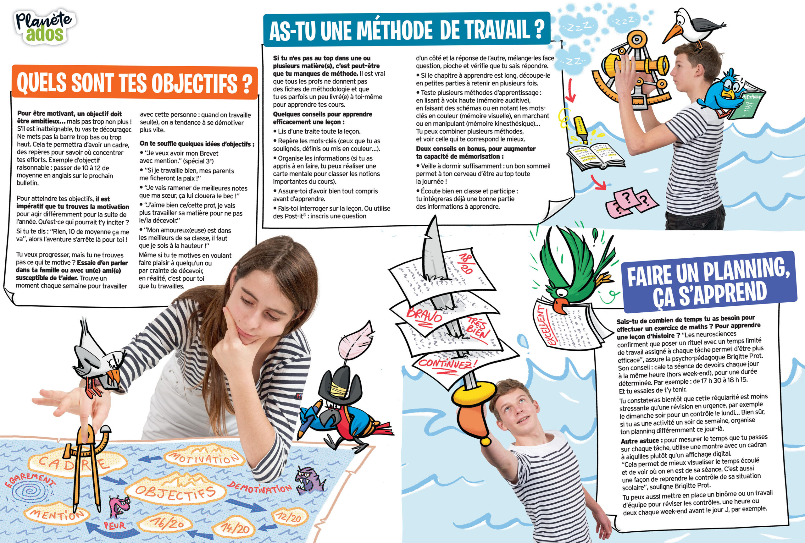 Objectifs et méthode pour se remettre au travail au 2e trimestre. Article extrait du magazine Okapi n°1172, 15 février 2023. Photo : Gilles Leimdorfer. Illustrations : Mauro Mazzari.