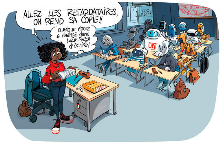 “ChatGPT peut-il faire tes devoirs ?”, article extrait du magazine Phosphore n°553, 1er mai 2023. Textes : Claire Le Nestour. Illustrations : Renaud Collin.