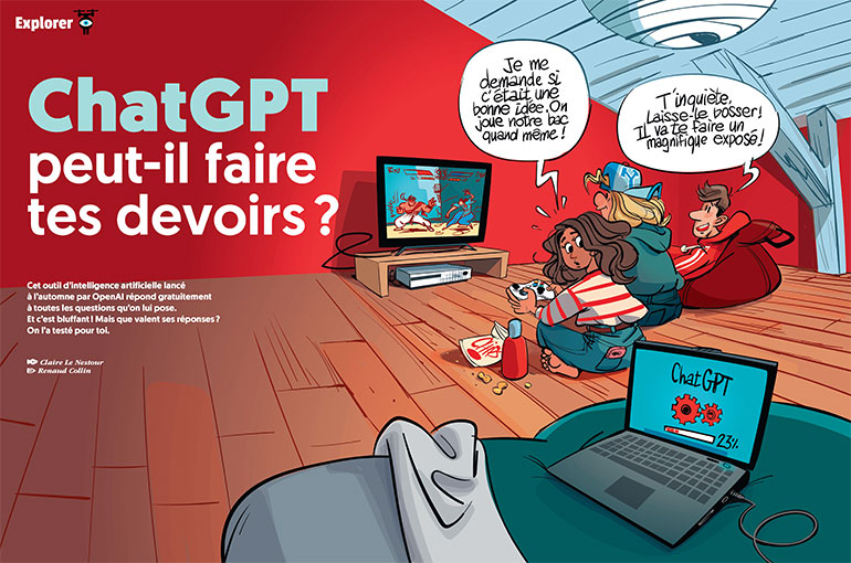 ChatGPT peut-il faire tes devoirs ?, article extrait du magazine Phosphore n°553, 1er mai 2023. © Illustration : Renaud Collin.
