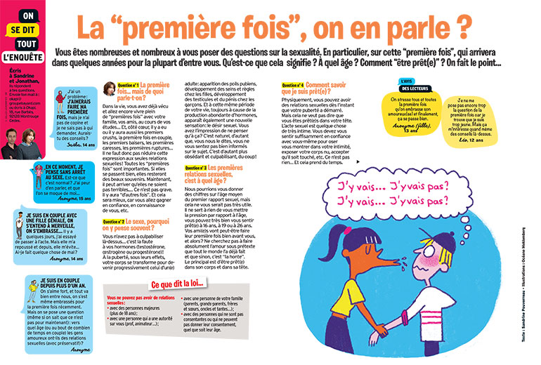 La première fois, on en parle ?, article extrait du magazine Okapi n°1180, 15 juin 2023. Illustration : Océane Meklemberg.