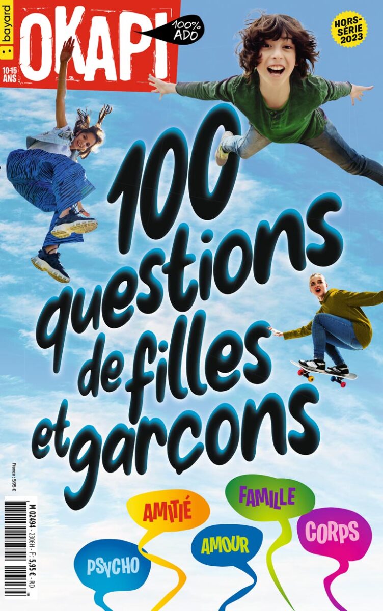 Hors-série du magazine Okapi : 100 questions de filles et garçons. Été 2023.