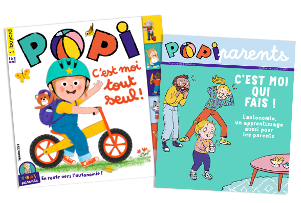 Couverture du magazine Popi n°445, septembre 2023 - C'est moi tout seul  - Supplément pour les parents : “C'est moi qui fais ! L'autonomie, un apprentissage aussi pour les parents