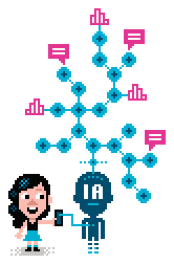 L’IA est un programme informatique qui imite l’intelligence humaine. C’est quoi l’intelligence artificielle ?, Astrapi n°1022, 15 octobre 2023. Illustration : Laurent Bazart.