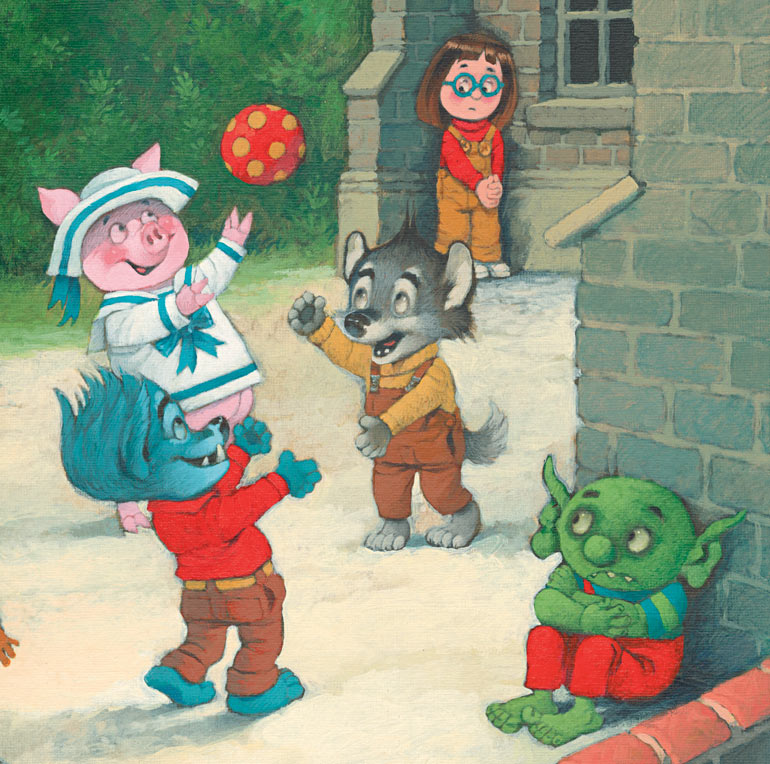 Illustration extraite de l'histoire Le Petit Ogre et ses copains d'école, magazine Belles Histoires n°604 © David Perkins.