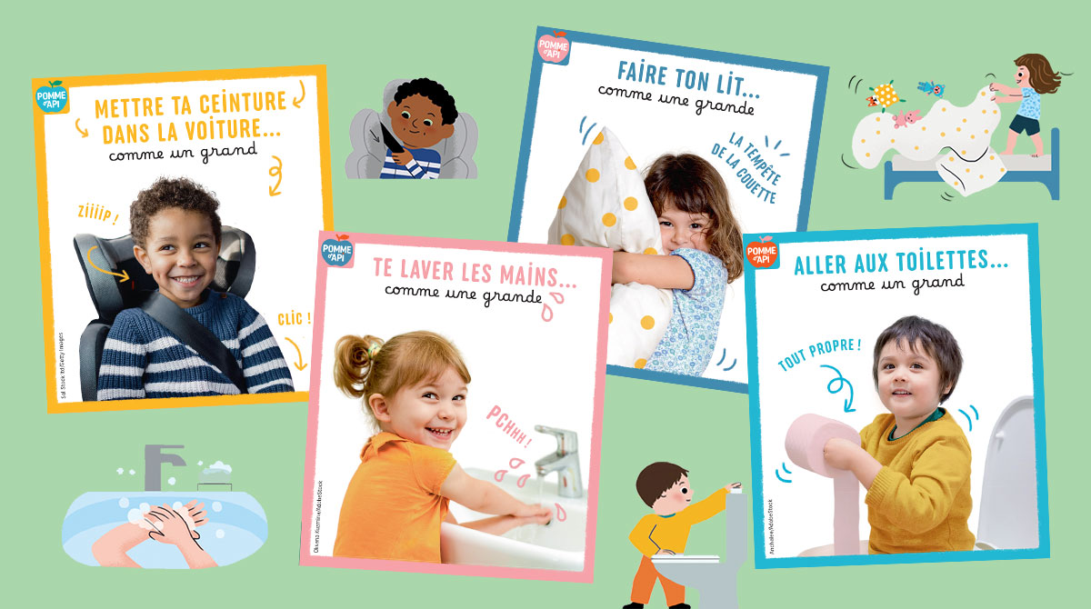 “Surprise : youpi, je fais tout seul !”, magazine Pomme d’Api n°695, janvier 2024. 16 cartes autonomie pour apprendre à son enfant à faire tout seul