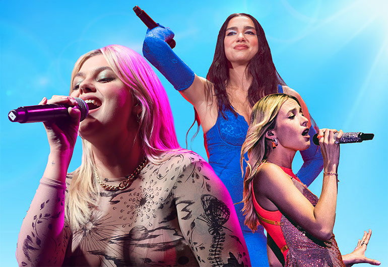 Louane, Dua Lipa, Angèle. Les stars préférées des ados, article extrait du magazine Okapi n°1193, 1er février 2024. Photo : Pariente/NMA2021/Sipa - Richard Nicholson/Shutterstock/Sipa - Chang Martin/Sipa.