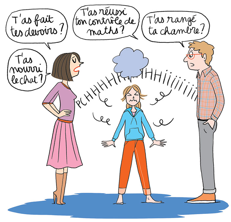 La pression parentale peut faire souffrir les ados, qui ne veulent pas décevoir. Je suis sous pression, article extrait du magazine Okapi n°1192, 15 janvier 2024. Illustration : Emmanuelle Teyras.