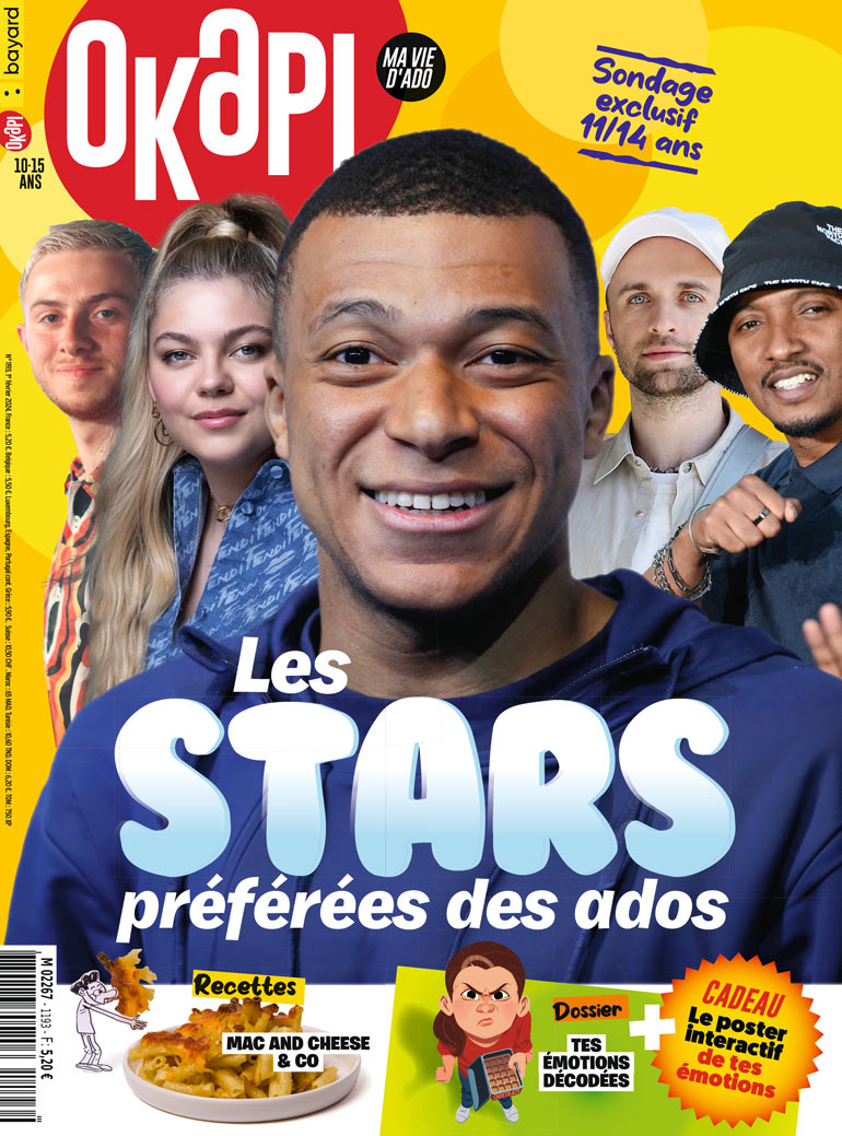 Couverture du magazine Okapi n°1193, 1er février 2024, les stars préférées des ados.
