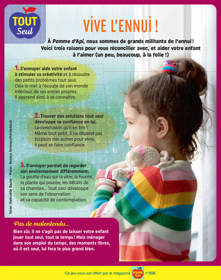 Vive l'ennui !, extrait du supplément pour les parents du magazine Pomme d'Api n°696, février 2024. Photo : Natalya Temnaya/AdobeStock.