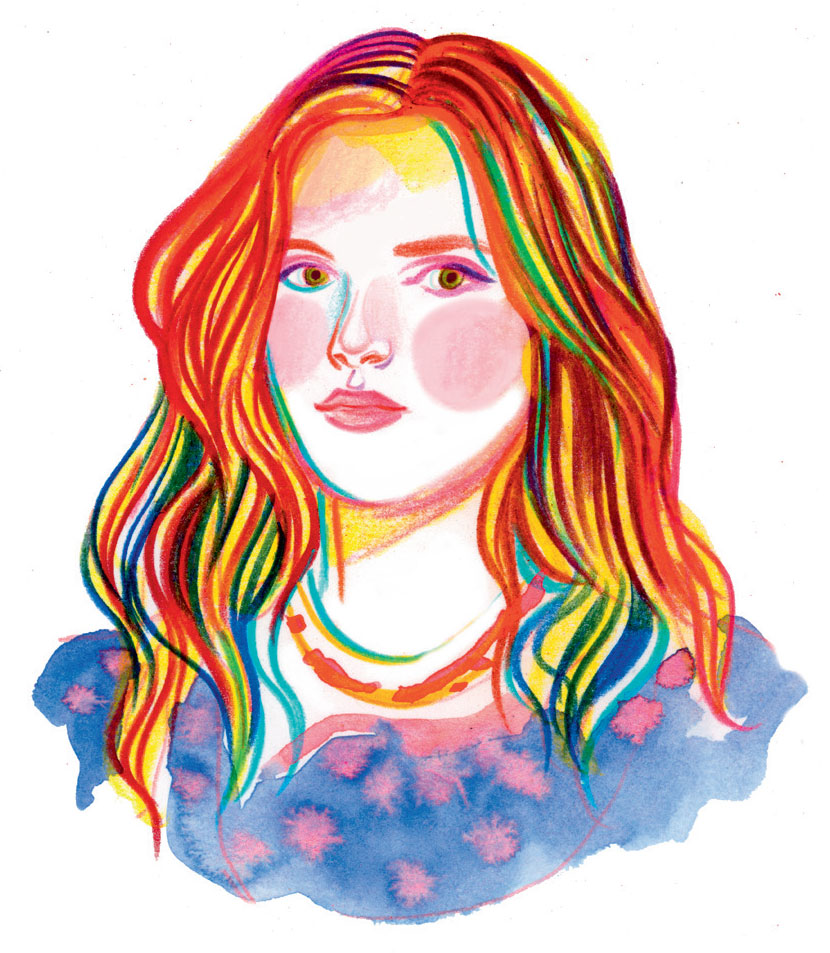 Portrait de Chloé Bidault alias The Ginger Chloé. Comment s'aimer sans filtres ?, article extrait du magazine Phosphore n°568, 15 janvier 2024. Illustrations : Aline Zalko.