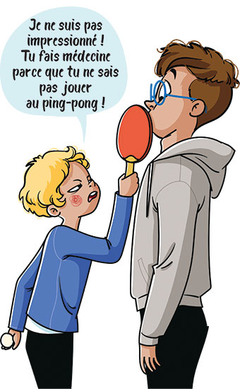 Si tes parents veulent que tu suives les pas de ton aîné.e… explique-leur combien vous êtes différents. Discute orientation avec tes parents… sans fights, article extrait du magazine Phosphore n°569, 1er février 2024. Illustration : Nathalie Jomard.