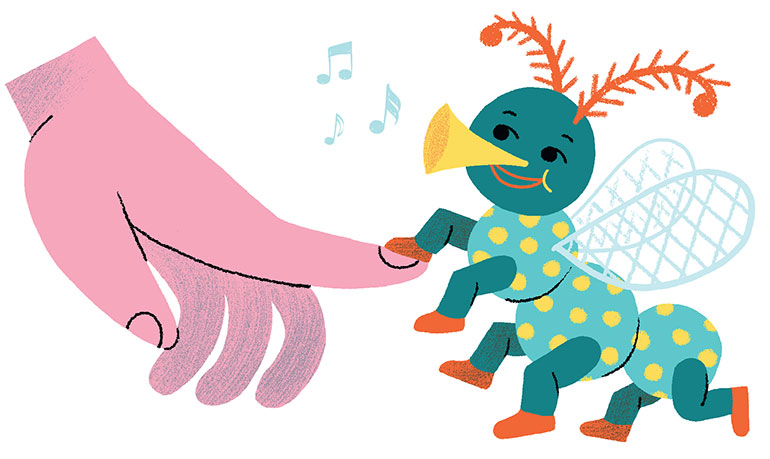 Les comptines, ces petites chansons qui font les délices des bébés, extrait du supplément pour les parents du magazine Popi n°449, janvier 2024. Illustration : Claire Perret.