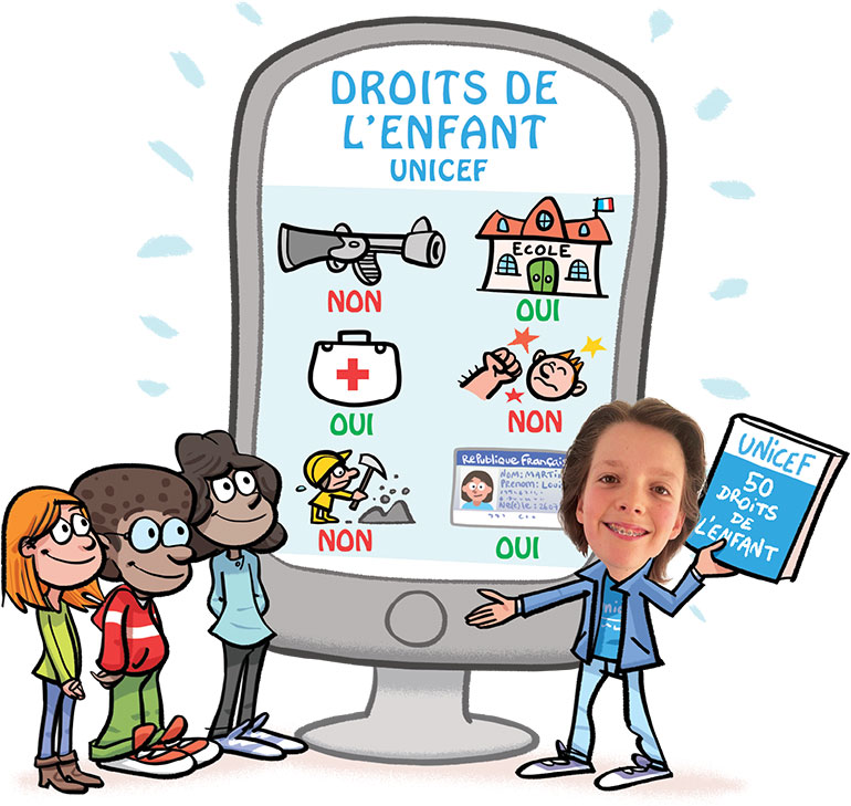 Léo explique aux enfants qu’ils ont des droits. J'ai décidé d'agir !, article extrait du magazine Okapi n°1199, 1er mai 2024. Illustration : Mauro Mazzari. Photos : DR