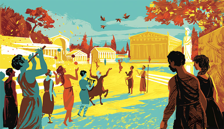 Illustration d'Olivier Balez, extraite du livre “Le feuilleton des Jeux d’Olympie” de Murielle Szac.