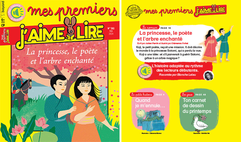 Couverture et sommaire de Mes premiers J'aime lire n°261, mai 2024.