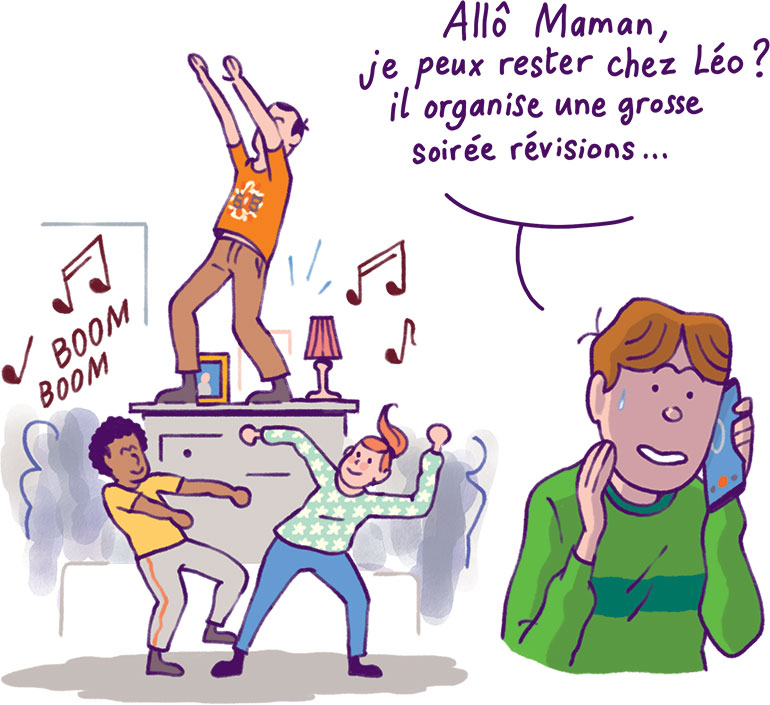 Travailler en groupe peut être utile : vous pouvez vous interroger mutuellement. Mémoire, le vrai du faux, article extrait du magazine Phosphore n°575, 1er mai 2024. Illustration : Quentin Vijoux.