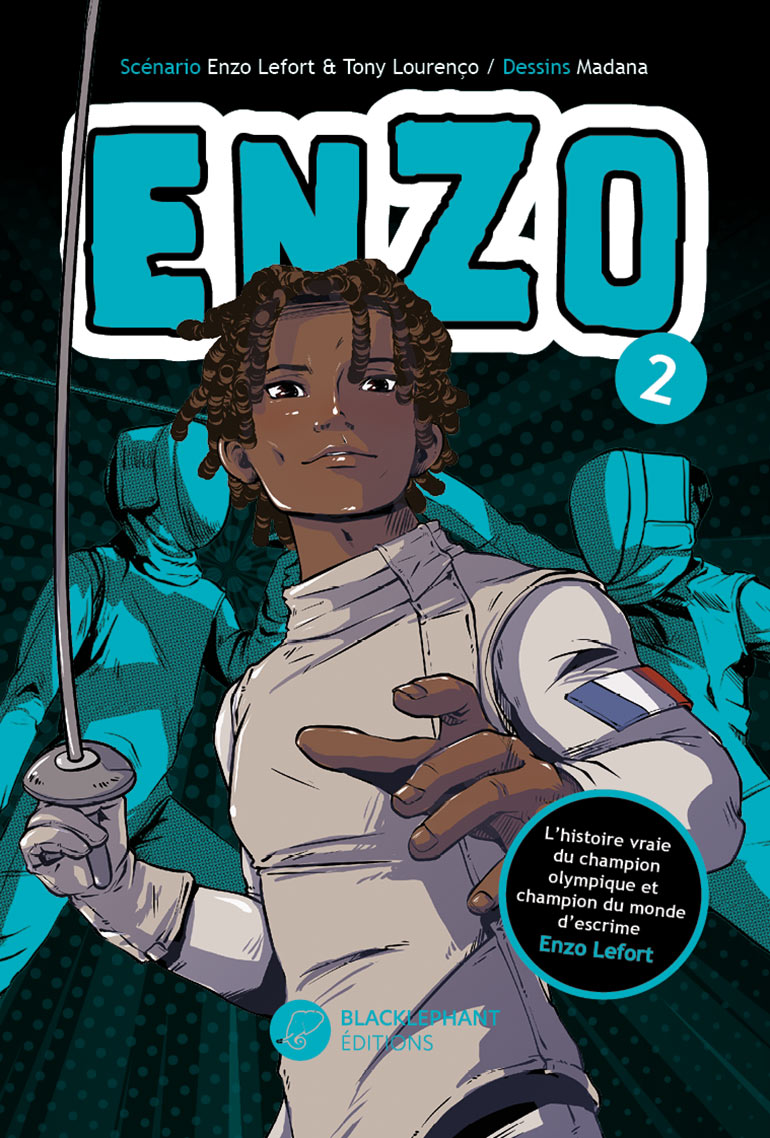 Couverture du manga “Enzo”, d’Enzo Lefort & Tony Lourenço (scénario) et Madana (dessin) (éd. Blacklephant).