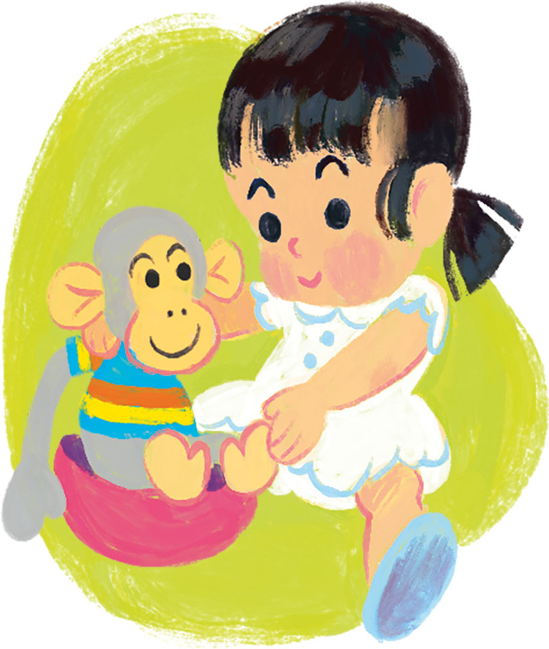 Apprentissage de la propreté : un enfant joue à mettre ses peluches sur le pot. Illustration : Vincent Pianina.