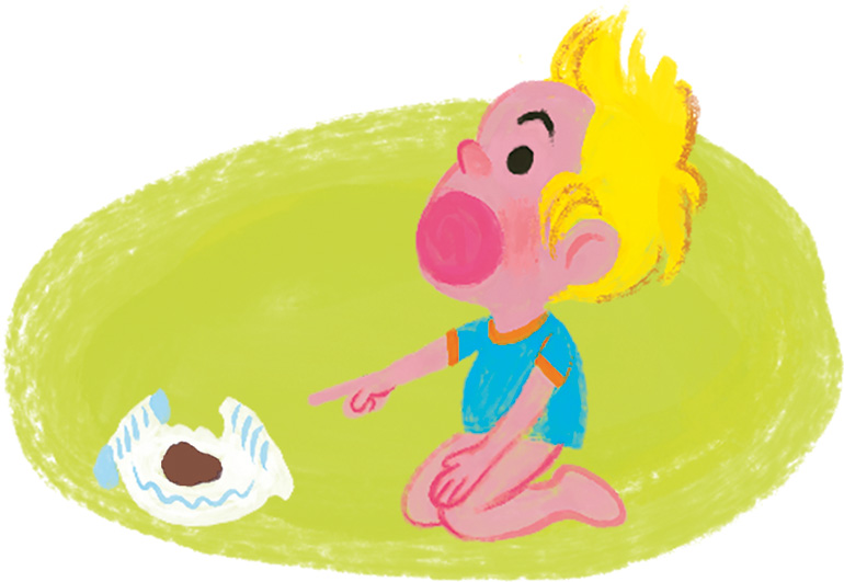Acquisition de la propreté : laissez votre enfant observer ses excréments et expliquez-lui ce qui se passe. Illustration : Vincent Pianina.