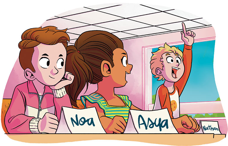 En sixième, la plupart des profs organisent leur classe en disant aux élèves où se mettre. Illustration : Mouk. Okapi n° 1227.