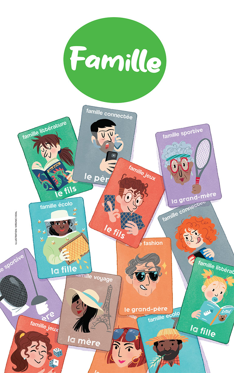 Illustration pour les questions d'ados sur la famille à lire dans le hors-série “Okapi : 100 questions de filles et garçons” - juillet-août 2025.