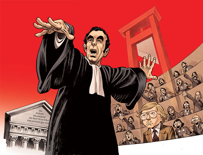 Dossier "Faites entrer la justice !" Le procès Patrick Henry, défendu par Robert Badinter. Magazine Okapi n°1143, 1er novembre 2021. Illustration : Richard Guerineau.