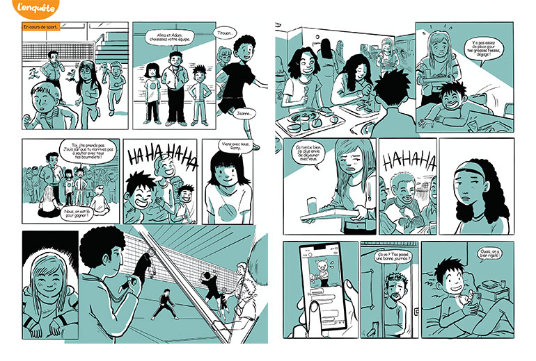 “Le petit harceleur”, une BD extraite du magazine Okapi n° 1232. Textes : Juliette Sausse. Illustrations : Dimitri Zegboro.